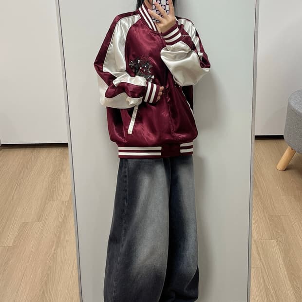 Oboro 오보로 엠브로이드 버건디 스카쟌 자켓
