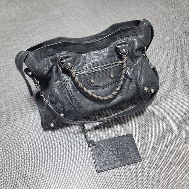 발렌시아가 모터백 미디움 숄더백 시티백 토트백 그레이