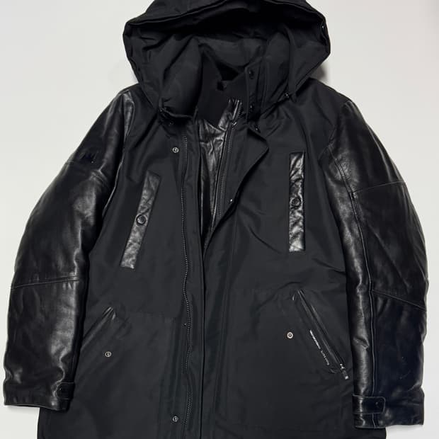 장미쉘바스키아 리얼 양가죽 구스다운 후드 패딩 XL 블랙