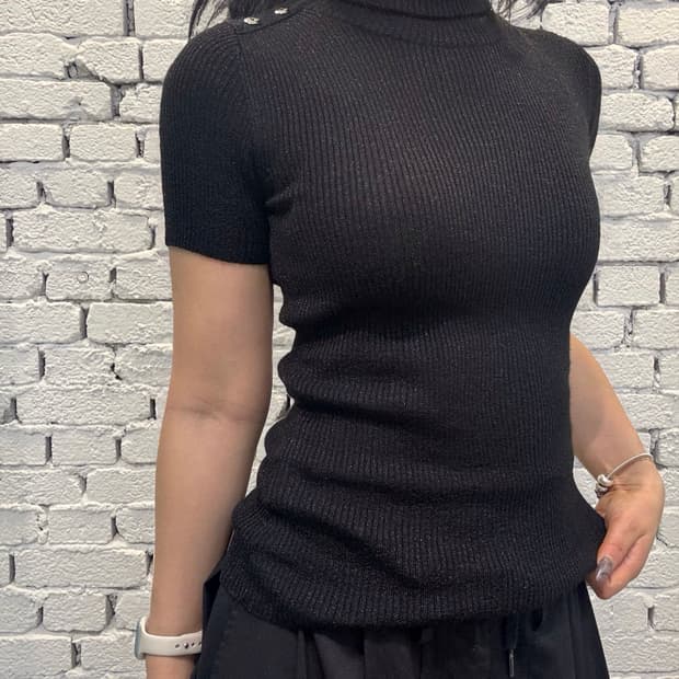 Button Shoulder Rib Knit Top