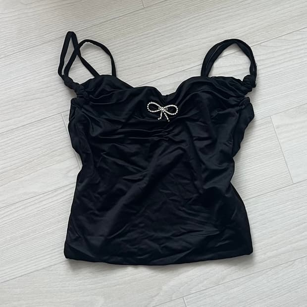 포에버 21 여성 셔링 러시드 스판 슬리브리스 리본 디테일