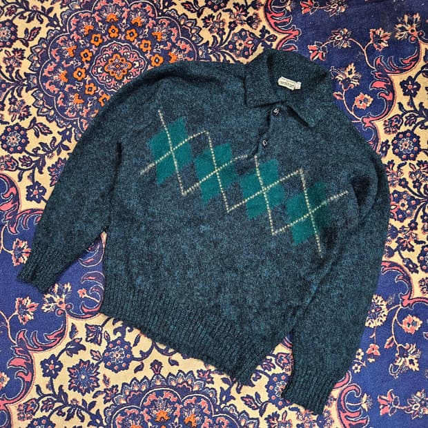 Nordstrom 빈티지 울 아가일 카라넥 니트