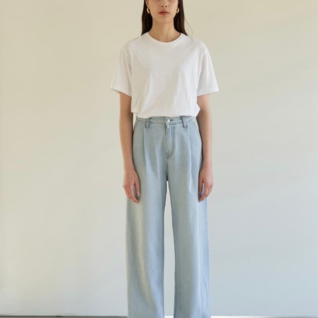 S) 모한 와이드 턱 데님 라이트 블루 새상품