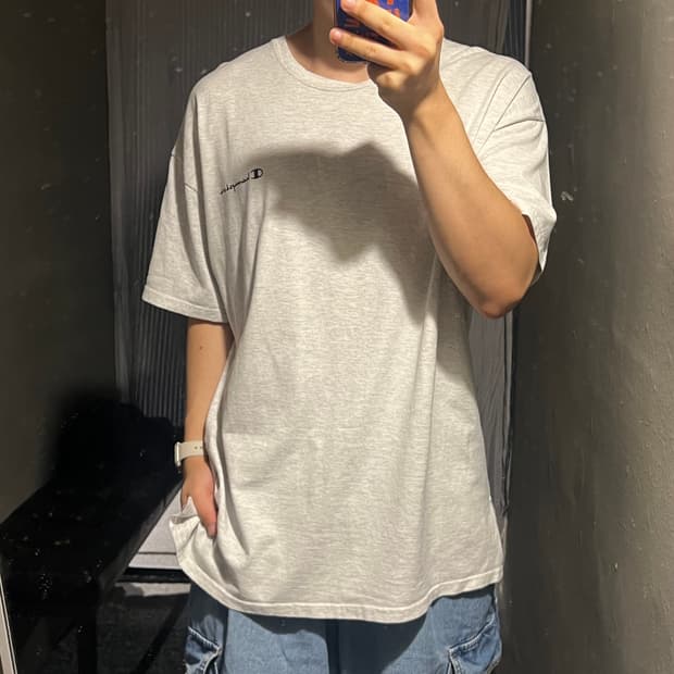 챔피온 멜란지그레이 블랙 로고 스펠아웃 코튼 반팔 티셔츠 XL
