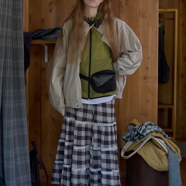 노컨텐츠 체크 캉캉 롱스커트