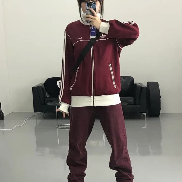 아디다스 버건디 베스파 져지 트랙탑