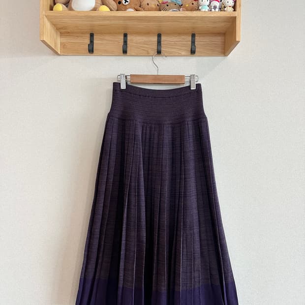 jpn 이세이미야케 퍼플 주름 미디 롱 스커트