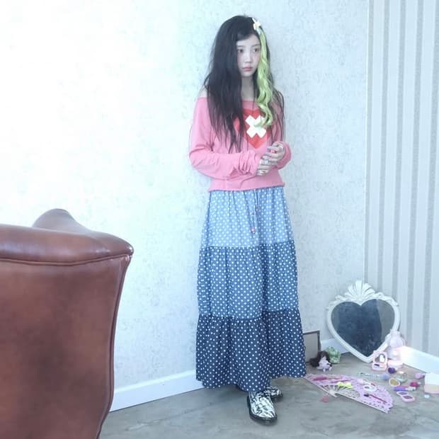 샵페어리 데님 스커트 dot denim tiered skirt