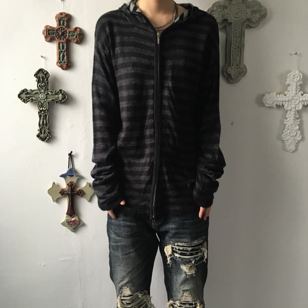 Stripe pattern hood zip up