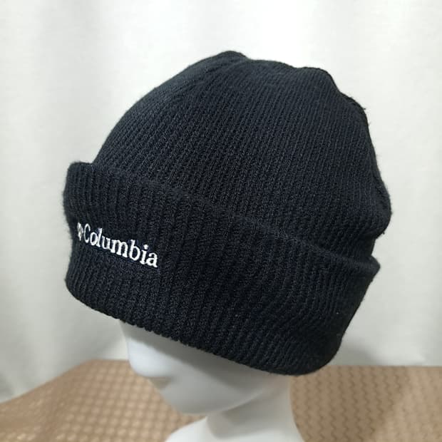 대만판 콜롬비아 90s 블랙 립 니트 화이트 자수 로고 비니 P2014