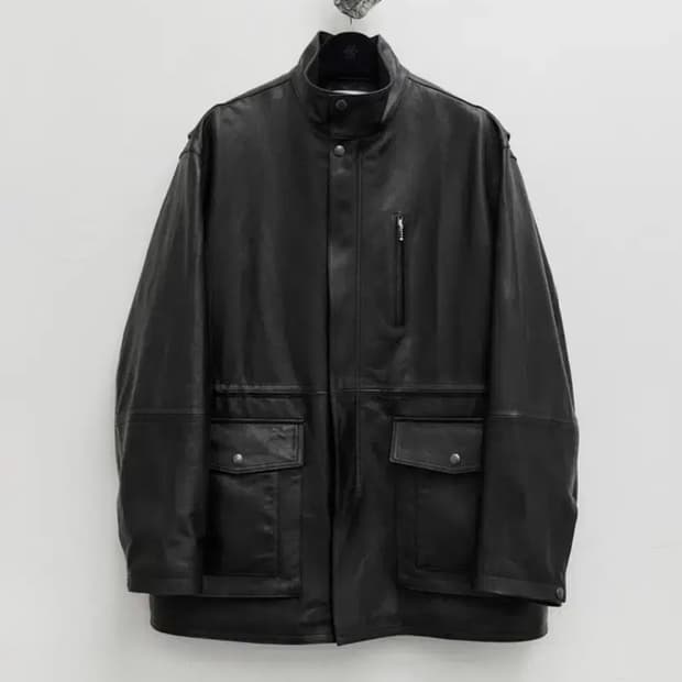 24FW 유스 하이넥 레더 하프 코트 블랙