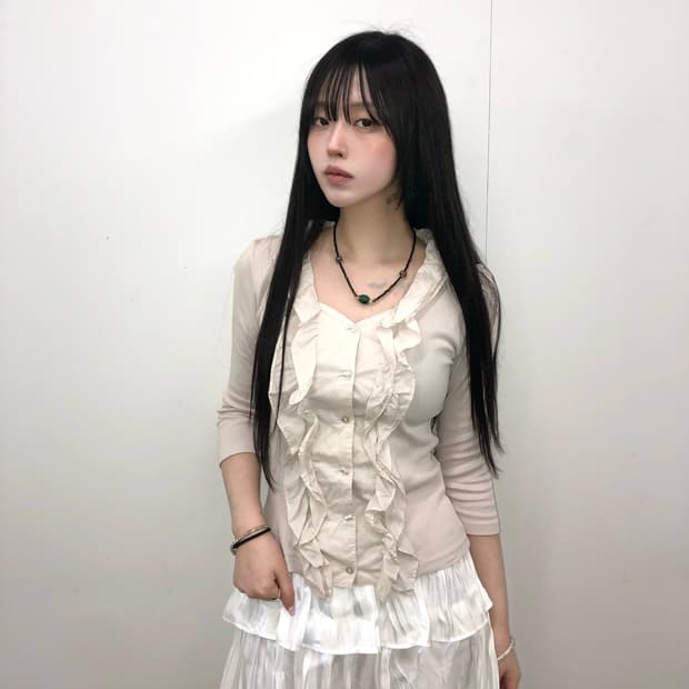 핑크 프릴 가디건