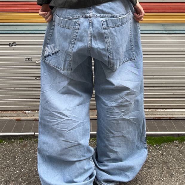 90s 연청 빈티지 프린팅 데님 와이드팬츠