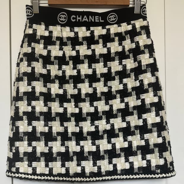 샤넬 블랙 화이트 트위드 울미니 스커트 정품
