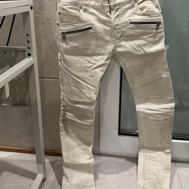 발망 화이트 지퍼 포켓 슬림 진