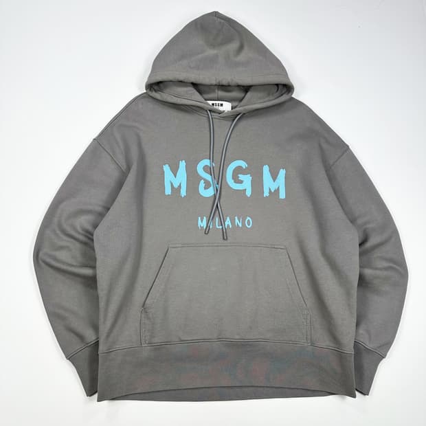 MSGM 밀라노 로고 베이직 후드티 차콜 그레이 L