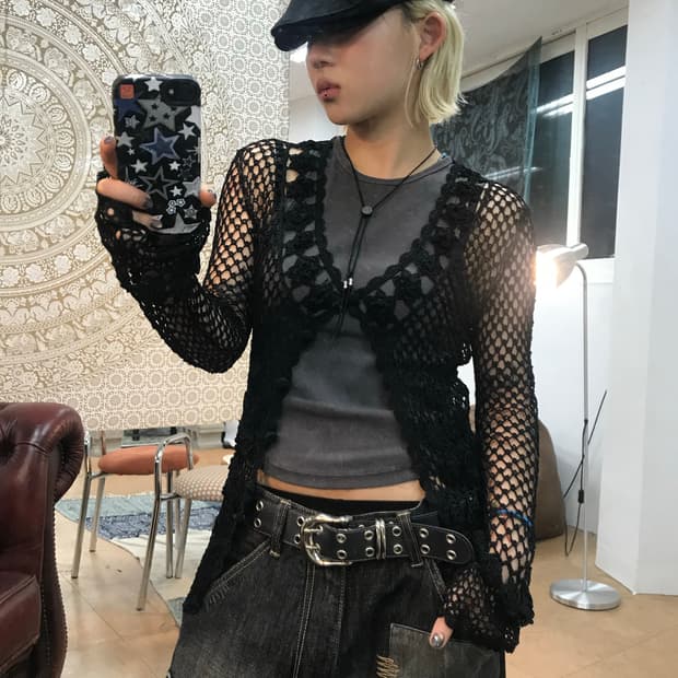 여성 빈티지 그물 가디건 