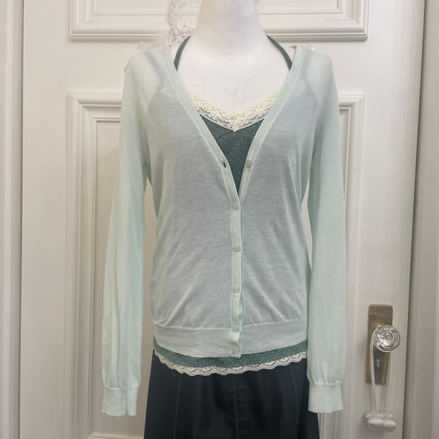 applemint basic cardigan&indigreen dot l