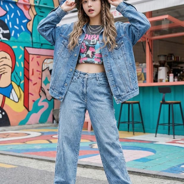 시슬리(SISLEY) 다이아 퀄팅 프린지 데님 팬츠