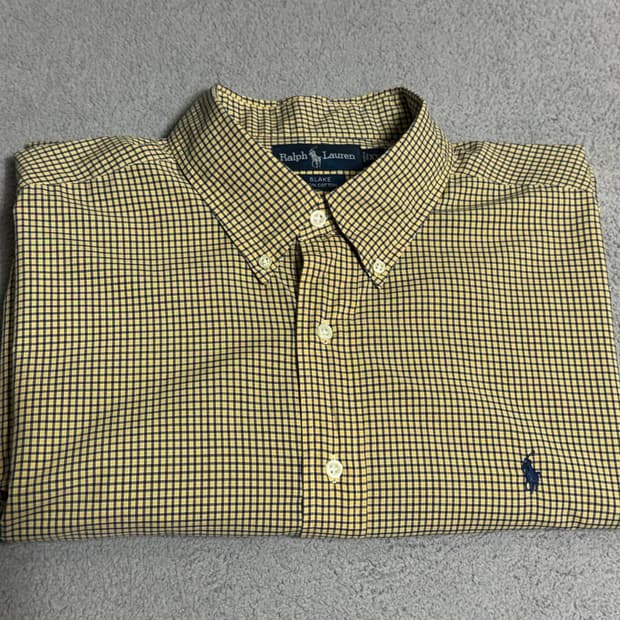 빅사이즈 polo 폴로 랄프로렌 옐로우 깅엄 체크 반팔 셔츠 xxl