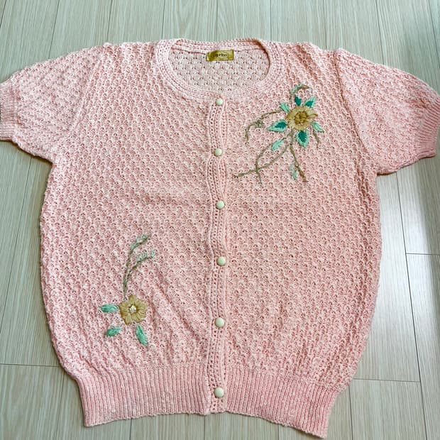 핑크 반팔 크로쉐 가디건 모리걸