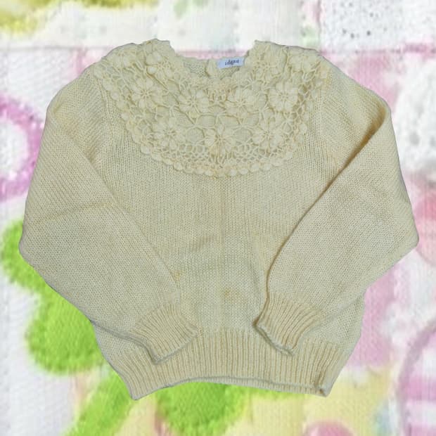 빈티지 모리걸 플라워 크로셰 뜨개 니트 병아리 레이스 스웨터