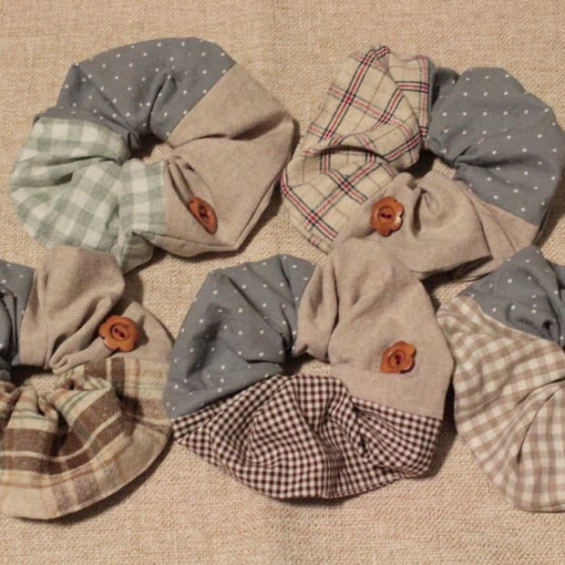 핸드메이드 패치워크 단추 스크런치