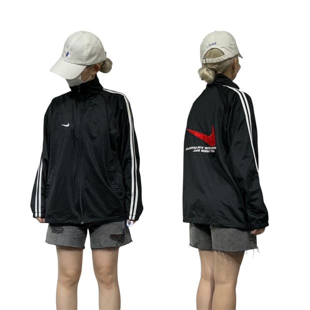 90s 나이키 블랙 레드 빅 로고 사이드 라인 오버핏 트랙탑 져지