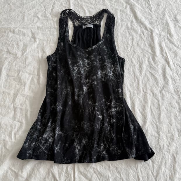 블랙 타이다이 펑크 락시크 크로쉐 슬리브리스