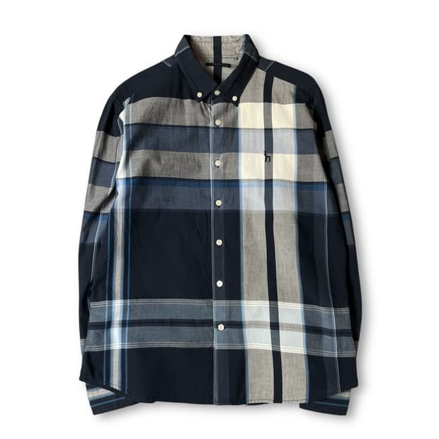 헤지스 블루 그레이 멀티 배색 체크 긴팔 셔츠 105