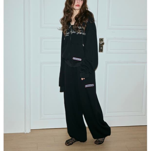 미스테리어스호텔 와플 집업,팬츠 세트 블랙