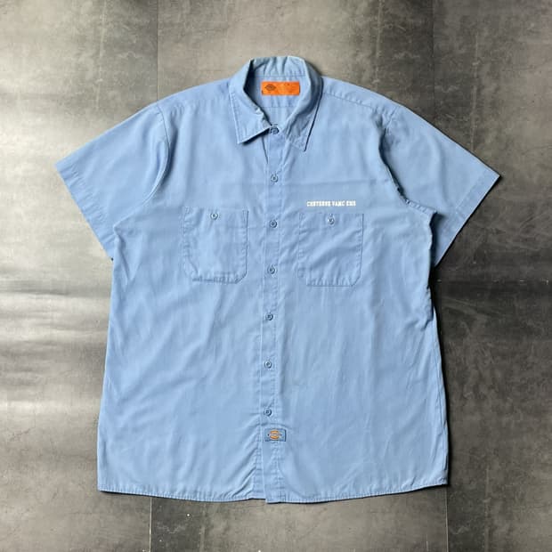 DICKIES 디키즈 빈티지 라이트블루 반팔 워크 셔츠 A00957
