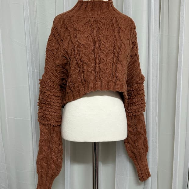 빈티지 히피 에스닉 브라운 크롭 니트 