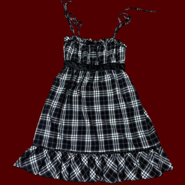 블랙+화이트 체크 프릴 드레스