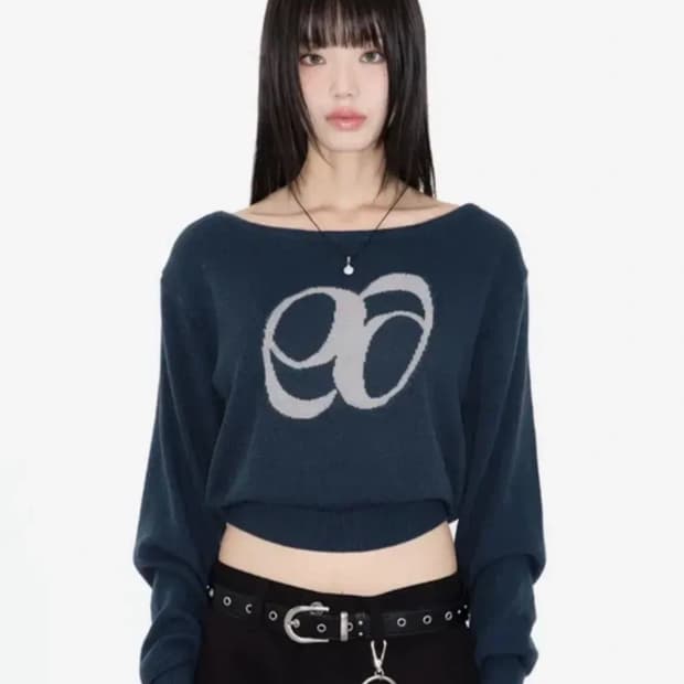 애즈온 보트넥 니트 블루그린