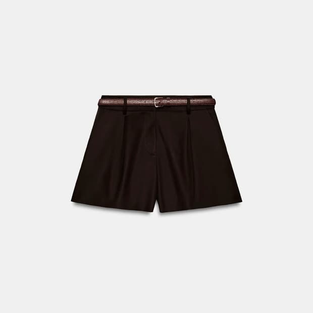 ZARA 벨티드 플리츠 버뮤다 팬츠