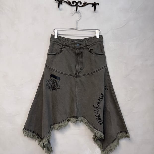 Prenda denim unbalanced midi skirt