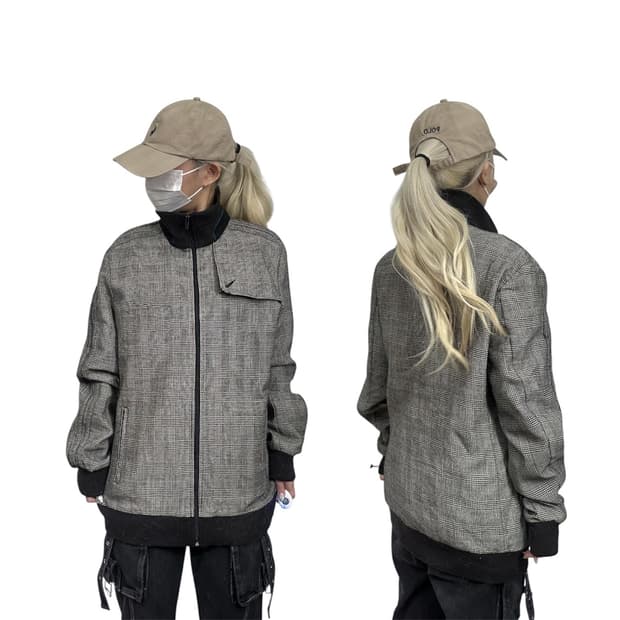 00s 아디다스 그레이 극희귀 y2k 체크 블루종 잠바 105 