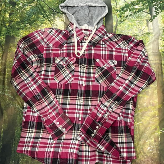 핑크 후드 체크 셔츠(W)