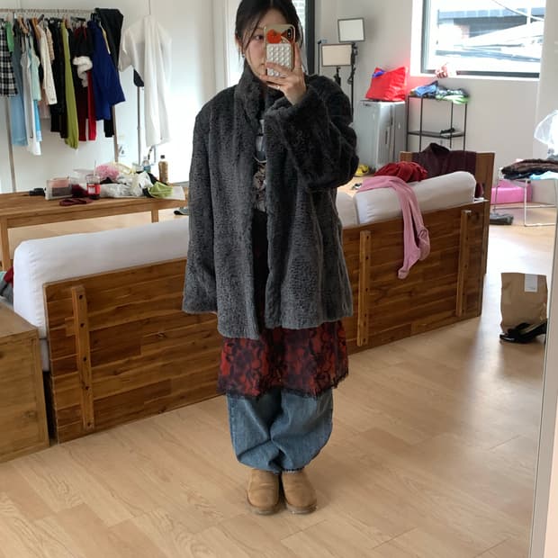 Gray rabbit fur coat