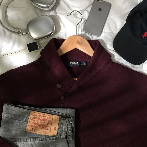 (MAN) 폴로랄프로렌 숄카라 버튼넥 스웻 XL