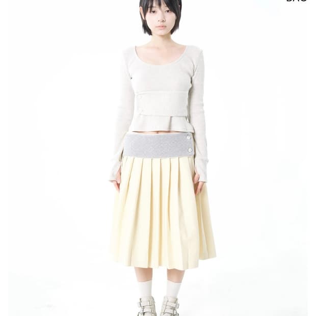 오스하이 밴드 플리츠 스커트 베이비옐로우