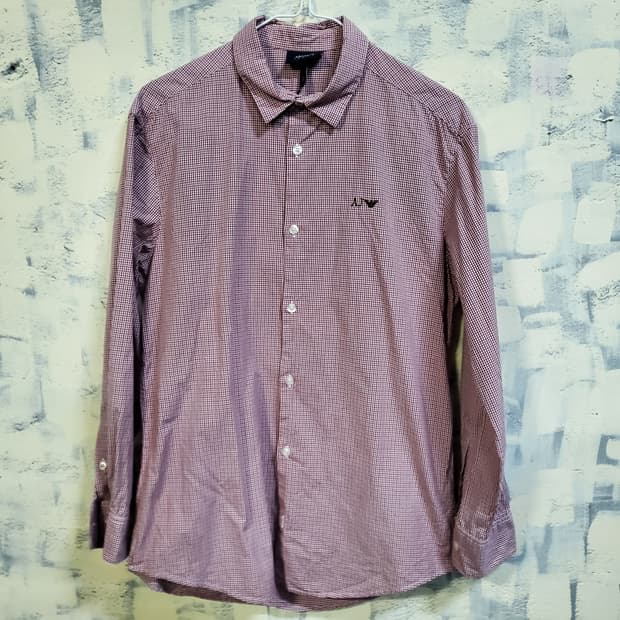 아르마니 레드 체크 카라 긴팔 셔츠 