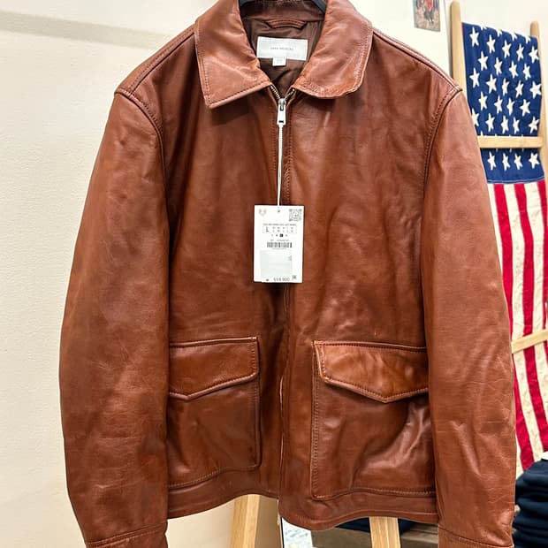 [새제품] 자라 오리진 리얼레더 소가죽 블루종 브라운 L