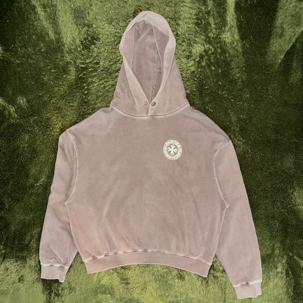 [1] 펀치 드렁크 파티즈 서클 로고 가먼트 다이드 후드 브라운