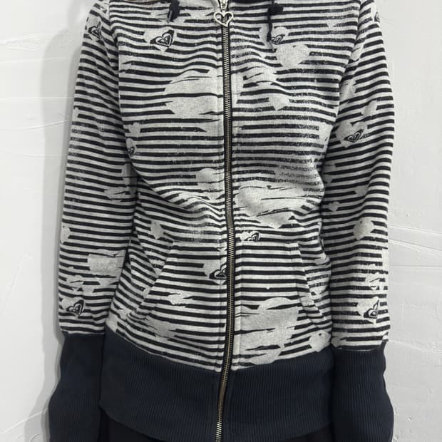 roxy stripe&heart slim hood zipup