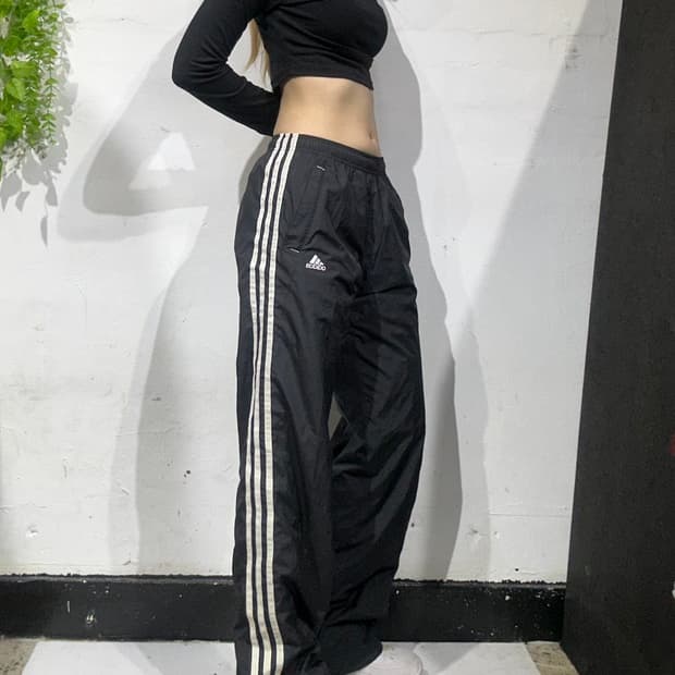 00s 아디다스 블랙 화이트 삼선 스몰 로고 와이드 트랙 팬츠 85
