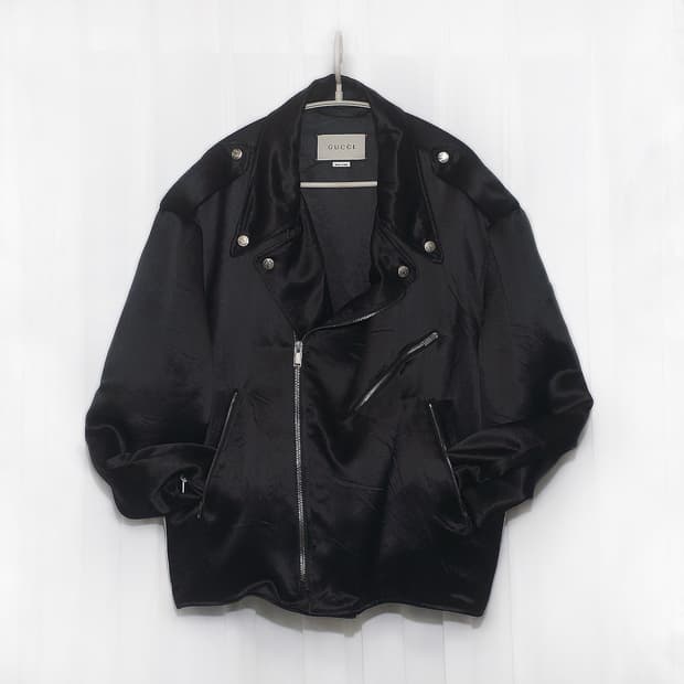 구찌 (GUCCI) 사이드 띠로고 블랙 실크 라이더 자켓 (48 / 10