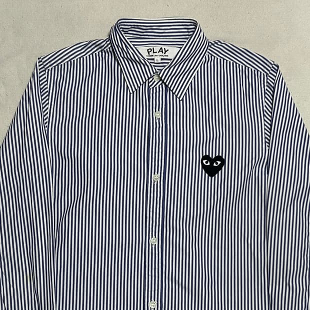 L 꼼데가르송 여성용 스카이블루 스트라이프 셔츠