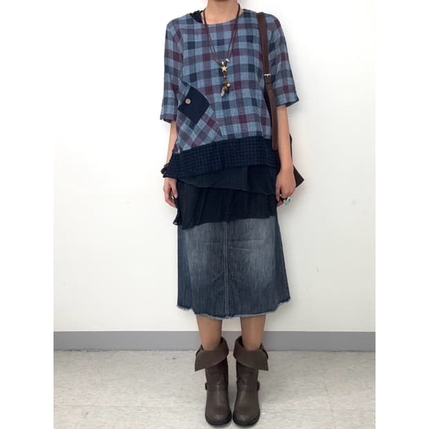 빈티지 중청 데님 미디 스커트